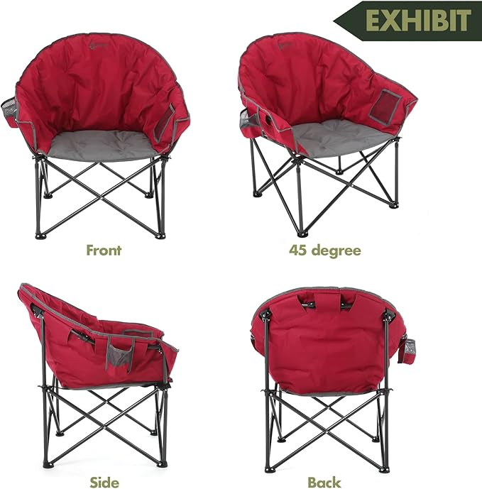 ARROWHEAD OUTDOOR Oversized Heavy-Duty Club Folding Camping Chair with Pocket, Cup Holder, Portable, Padded, Moon, Round, Saucer, Supports 330lbs, Carrying Bag
