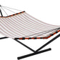 TegerDeger 12FT 2 Person Hammock with Stand Included 55 x 79IN Large Hammock Quick Dry 450LB Capacity with V Shaped Hardwood Spreader Bar & Nylon Rope for Outside, Patio, Garden - Tender Beige Stripes
