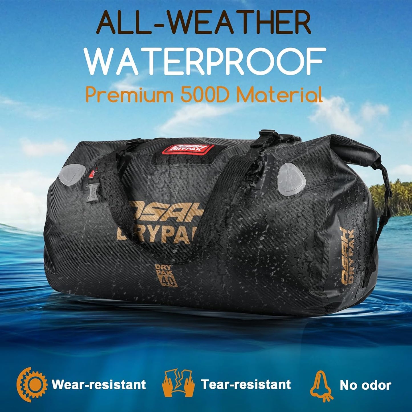 Waterproof Duffel Bag - Motorcycle Dry Bag Tail Bag with Large Storage Space, Waterproof Luggage Duffle Bags with Outer Mesh Zipper Pocket for Camping, Kayaking, Fishing & Traveling - Roamly