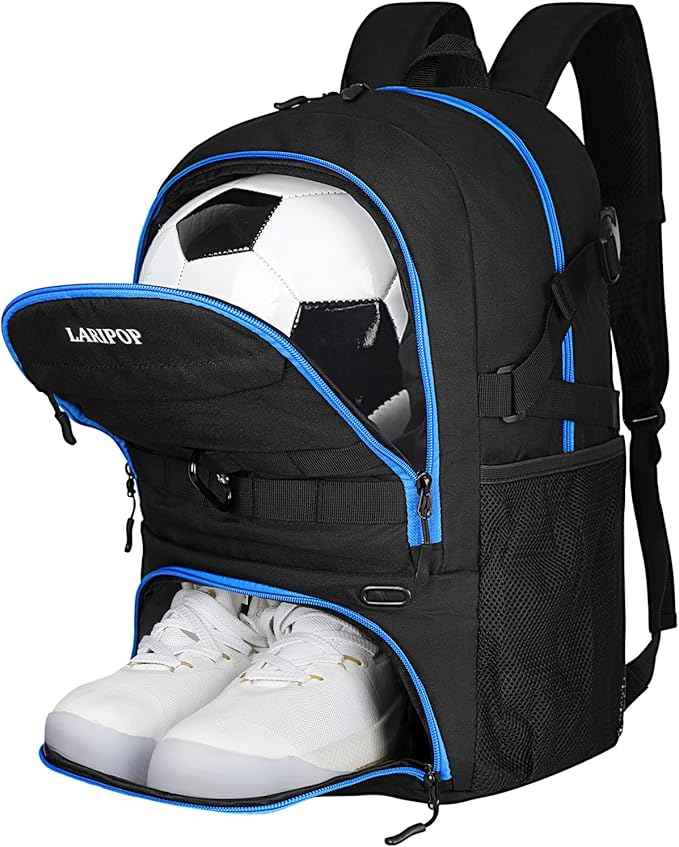 LARIPOP Soccer Backpack Soccer Bag with Ball Holder & Shoe Compartment Youth Sports Equipment Training Bag