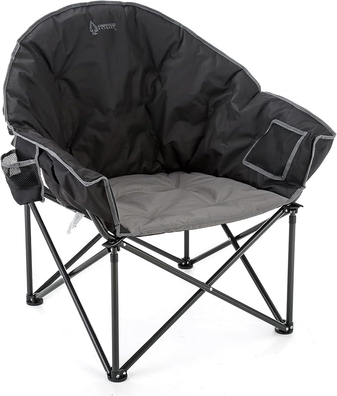 ARROWHEAD OUTDOOR Oversized Heavy-Duty Club Folding Camping Chair with Pocket, Cup Holder, Portable, Padded, Moon, Round, Saucer, Supports 330lbs, Carrying Bag