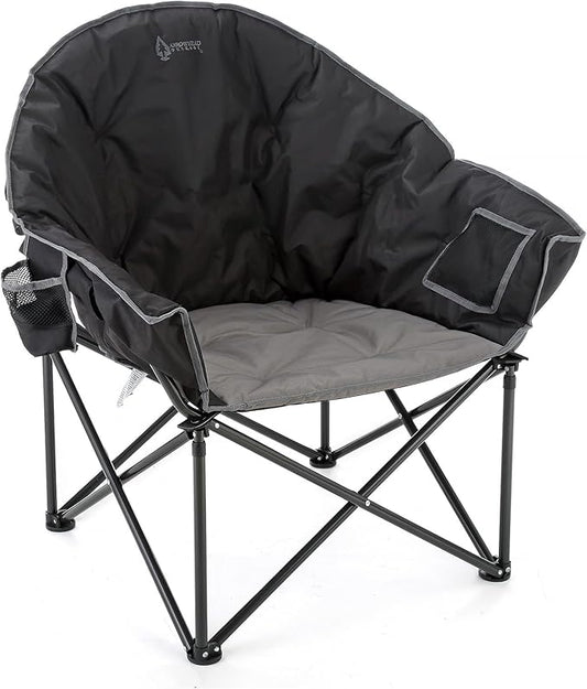 ARROWHEAD OUTDOOR Oversized Heavy-Duty Club Folding Camping Chair with Pocket, Cup Holder, Portable, Padded, Moon, Round, Saucer, Supports 330lbs, Carrying Bag