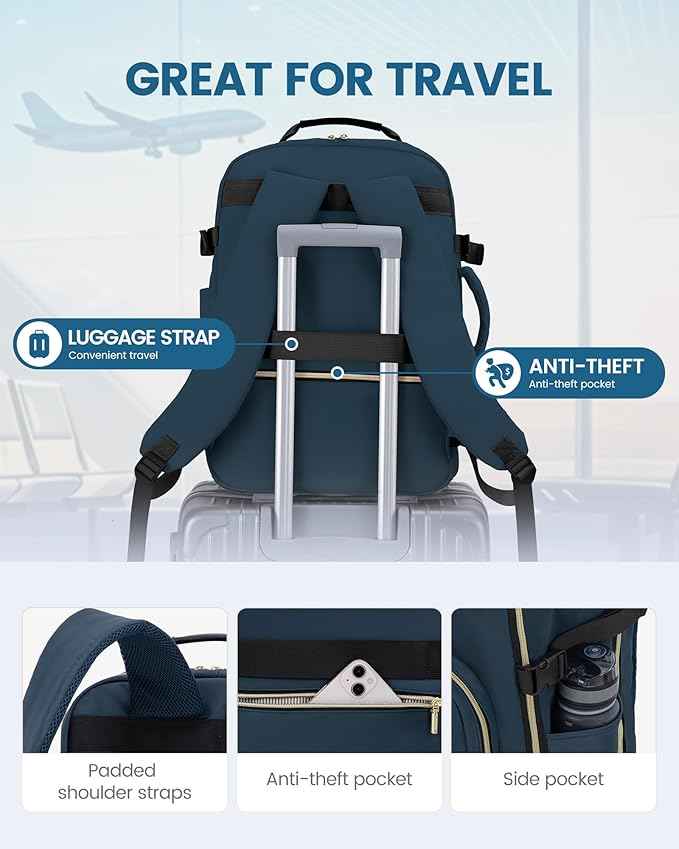 LOVEVOOK Travel Backpack for Women & Men 50L,Airline Approved Carry On Backpack Travel Essentials,TSA Carry on Luggage,Waterproof Personal Item Travel Bag,Suitcase with 3 Packing Cubes,Indian Teal