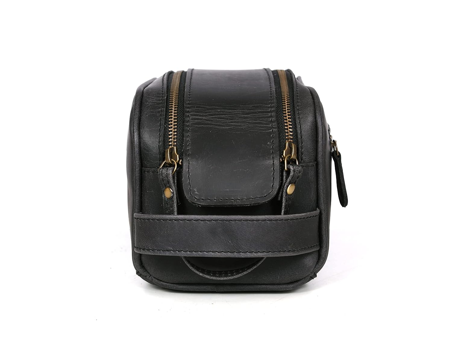 10" Premium Leather Toiletry Travel Pouch With Waterproof Lining Black Color | King-Size Handcrafted Vintage Dopp - Kit ~ Gift for Father's Day By Aaron Leather Goods - Roamly