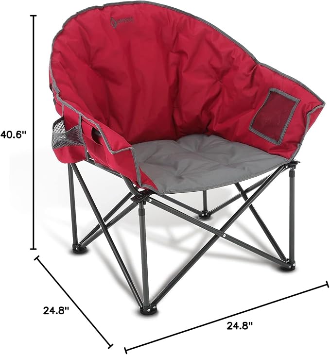 ARROWHEAD OUTDOOR Oversized Heavy-Duty Club Folding Camping Chair with Pocket, Cup Holder, Portable, Padded, Moon, Round, Saucer, Supports 330lbs, Carrying Bag