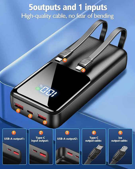 Portable Charger Power Bank - 40000mAh Battery Pack Portable Charger with Built in Cables 22.5W Fast Charging Powerbank Compatible with iPhone Android Samsung Phone, Travel Camping Essential