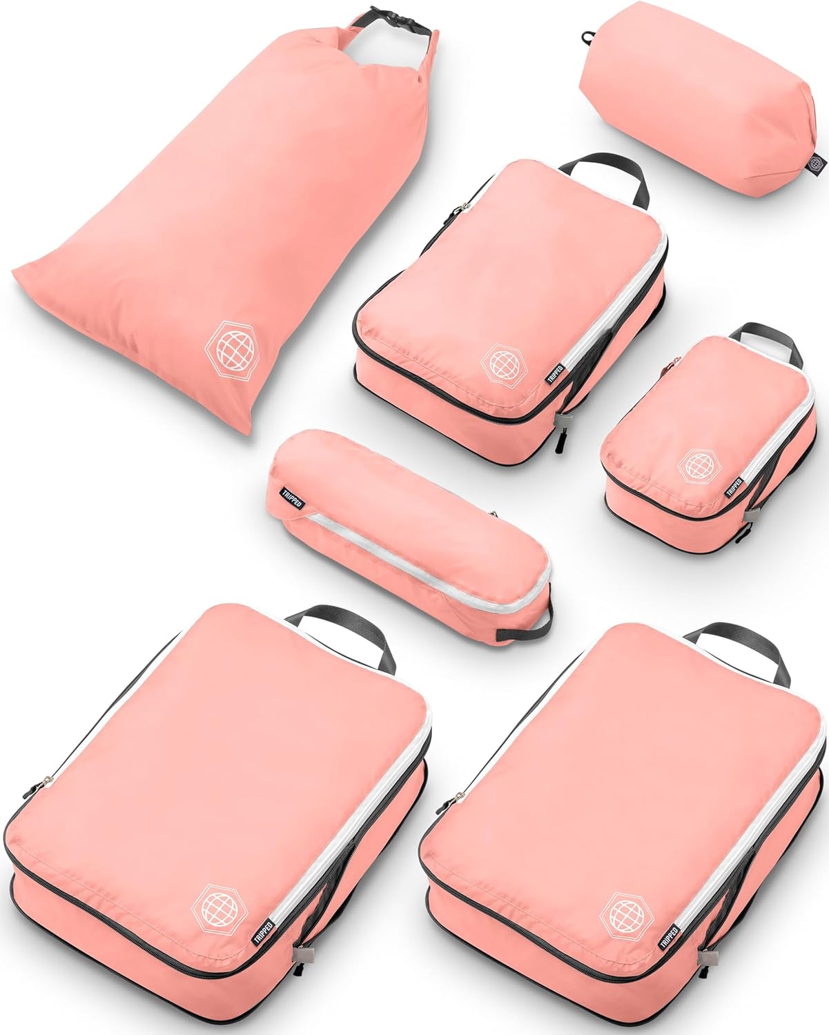 Large Compression Packing Cubes for Travel-Packing Cube Luggage Organizers 7 Piece Set for Checked Luggage-Ultralight, Expandable/Compression Bags by TRIPPED Travel Gear (Dusty Rose) - Roamly