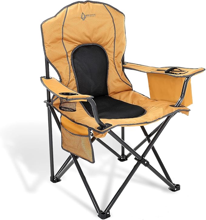 Arrowhead Outdoor Portable Folding Camping Quad Chair w/ 4-Can Cooler, Cup-Holder, Heavy-Duty Carrying Bag w/Easy Carry Shoulder Strap, Padded Armrests, Supports up to 330lbs, USA-Based Support