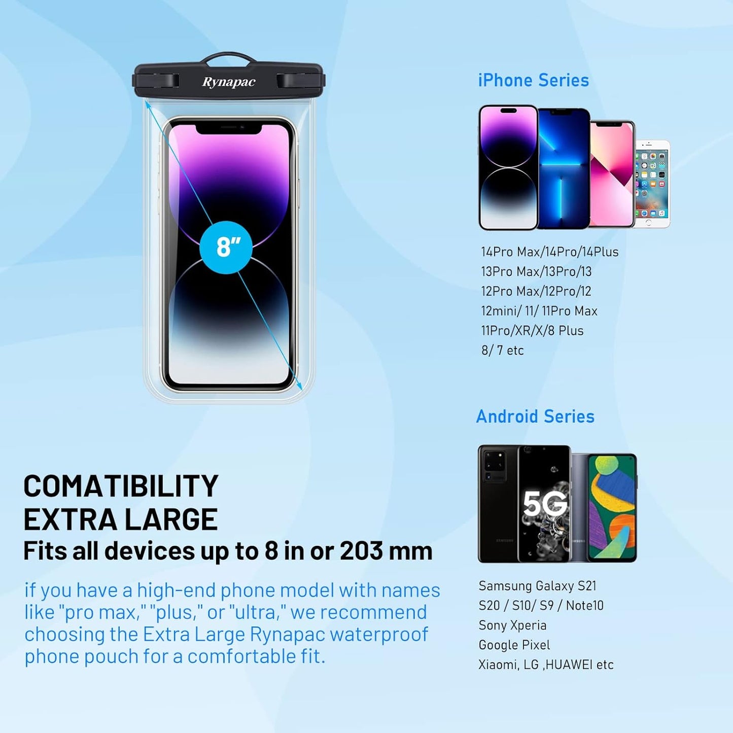 Waterproof Phone Pouch Bag - 8.5in Water Proof Cell Phone Case for Beach Travel Must Haves, Waterproof Phone Holder with Lanyard for iPhone 16 15 Pro Max Galaxy S24 S23 Ultra Pixel, Cruise Essentials