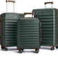 LIGHT FLIGHT Luggage Sets, 3 Piece Durable Suitcase Set with Spinner Wheels, 3 Pcs Hard Shell Lightweight Luggage with TSA Lock, Large Checked Travel Suitcases, 20/24/28 Inch,Green/Brown