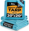 Tarps Heavy Duty Waterproof 20x20-12 mil Thick Camping Tent - Blue Tarp 20x20 UV Resistant, Rip & Tear Proof with Metal Grommets – Multipurpose Use for Camping, Tent, Boat, RV, Car, & Pool Cover
