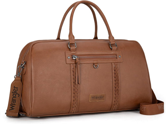 Wrangler Travel Duffel Bag Large Weekender Bag for Women Designer Carry on Overnight Bag for Trips Leather Luggage Bag Brown - Roamly