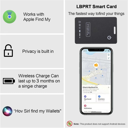 [Apple MFi Certified] LBPRT Air Card Tag Rechargeable Wallet Tracker Thin 1.6mm, Item Finder Work with Apple Find My APP (iOS Only, Android not Supported) Smart Locator for Luggage Suitcase, Purse,Bag