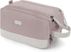 WANDF Toiletry Bag for Men Travel Toiletry Organizer Canvas and Leather Dopp Kit Water-Resistant Shaving Bag for Travel Accessories (Light Pink, Large) - Roamly