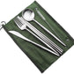 Gugrida Reusable Travel Utensils, 7 Pieces Portable 18/10 Stainless Steel include Knife Fork Spoon Chopsticks Cleaning Brush Straws Portable Pouch, Eco-friendly Camping Silverware Set, Dishwasher Safe
