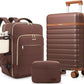 Luggage Sets 3 Piece, Carry On Luggage 20In With Spinner Wheels,PC Hardside Suitcase Set with TSA Lock,Durable Carry On Suitcase With Travel Backpack for Men (Dark Coffee, 3 piece set (BP/20inch))