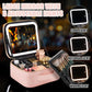 Makeup Travel Train Case with Mirror LED Light 3 Adjustable Brightness Cosmetic Bag Portable Storage Adjustable Partition Waterproof Makeup Brushes Makeup Jewelry Gift for Women (Pink checkered)
