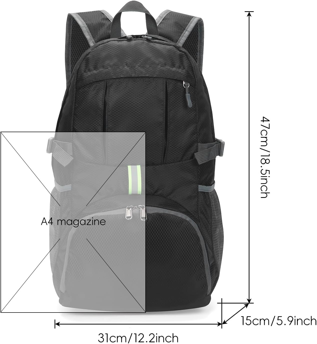 Yaopeing Lightweight Backpack,25L Foldable Hiking Packable,Water Resistant Travel Outdoor Shoulder Bag for Woman Men,Black - Roamly