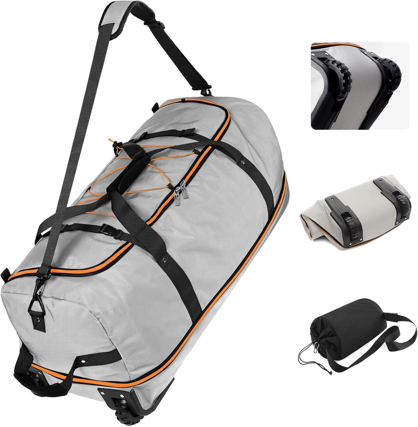 Vomgomfom Wheeled Collapsible Duffel Bag,110L-140L Expandable Checked Luggage, No-Telescopic-Handle with Anti-Burst Zipper & Reinforced Frame,Grey - Roamly