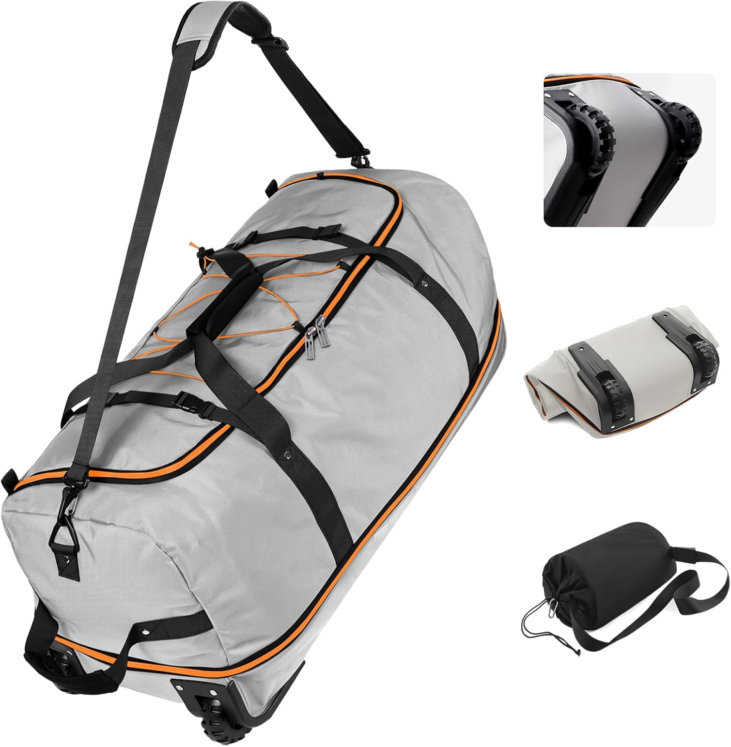 Vomgomfom Wheeled Collapsible Duffel Bag,110L-140L Expandable Checked Luggage, No-Telescopic-Handle with Anti-Burst Zipper & Reinforced Frame,Grey - Roamly