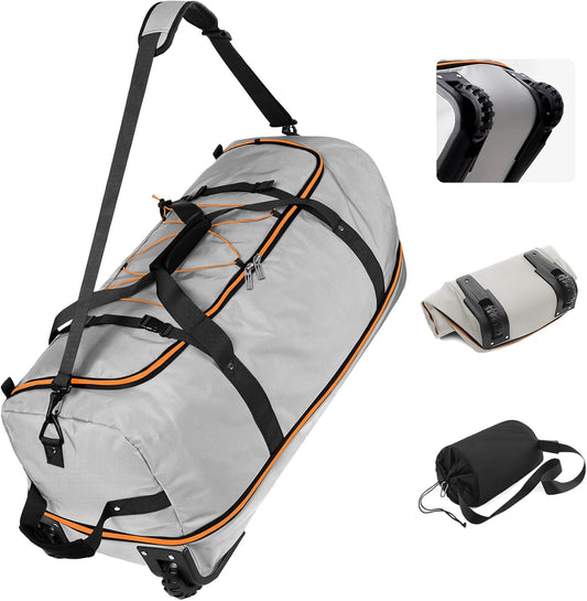 Vomgomfom Wheeled Collapsible Duffel Bag,110L-140L Expandable Checked Luggage, No-Telescopic-Handle with Anti-Burst Zipper & Reinforced Frame,Grey - Roamly