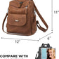 PU Leather Backpack Purse for Women Fashion Multipurpose Design Handbag Ladies Shoulder Bags Travel Backpack Brown