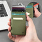 Slim Wallet for Men,Pop Up Credit Card Wallet Aluminum Minimalist RFID Blocking Smart Card Holder with Cash Slot for Front Pocket,6-12 Card Capacity, Green