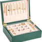 Small Jewelry Organizer for Women, 2-Layer Travel Jewelry Box with Portable Case, Necklace Ring Storage for Dresser, Girls Teens Gifts (Green)