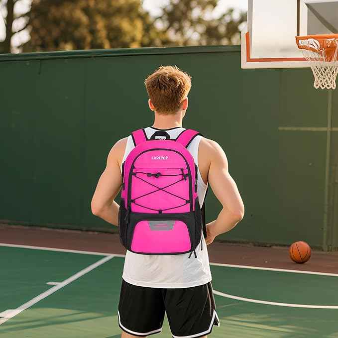 LARIPOP Basketball Bag, Sports Backpack with Ball Holder & Shoe Compartment, Water Resistant Gym Bag for Soccer Volleyball Travel