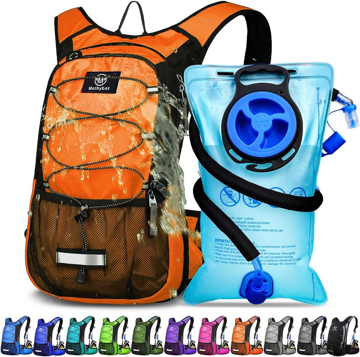 Insulated Hydration Backpack Pack with 3L BPA Free Leak Proof Water Bladder, Large Storage Lightweight Hiking Daypack with Waist Pouches & Cooler Layer, for Running, Biking, Camping, Festival - Roamly