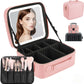 Travel Makeup Bag with LED Mirror, Cosmetic Bags for Women with Light up Mirror, Travel Essentials Makeup Organizer, Makeup Case with Adjustable Dividers and Brush Holder, 3 Color Lights
