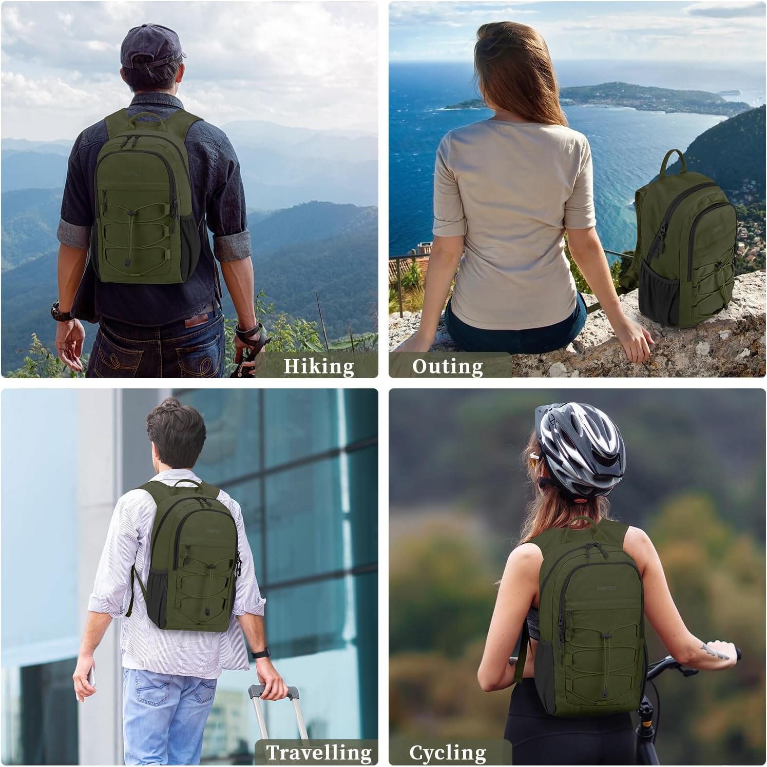 ZOMFELT Hiking Backpack for Women Men, 15L Lightweight Packable Backpacks for Trip, Water Resistant Small Travel Backpack, Foldable daypack for Hiking, Walking, Cycling, Camping, Green - Roamly