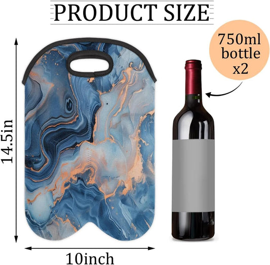 Wine Carrier Tote Personalized Bag for 2 Bottles - Neoprene Wine Bottle Holder with Carry Handle, Wine Protective Bag Insulated Bag Beer Cans Water Bottle Holder for Travel Picnic,Style24