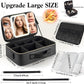 Extra Large Makeup Bag with LED 1X5X10X20X30X Magnifying Mirror and Travel Makeup Train Case Cosmetic Organiser with Mirror and Separate Makeup Brush Panel, Portable Adjustable Divider,Black-XL