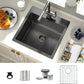 TORVA 18 x 18 Inch Gloss Black Drop-in Topmount Kitchen Sink - 16 Gauge Stainless Steel, PVD Coated Gunmetal Finish, NanoTek Single Bowl 9-Inch Deep Bar/Prep Basin, Dark Gray