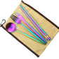 Gugrida Reusable Travel Utensils, 7 Piece Portable 304 Stainless Steel including Knife Fork Spoon Chopsticks Cleaning Brush Straws Portable Pouch, Eco-friendly Camping Silverware Set, Dishwasher Safe