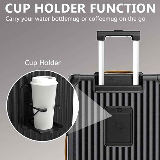 Joyway 20in Carry On Luggage with Cup Holder and USB Port, 25% Expandable Capacity, Smart Suitcase with Anti Slip Wheels and Backpack, Perfect for Men and Women 3 Piece Set Black