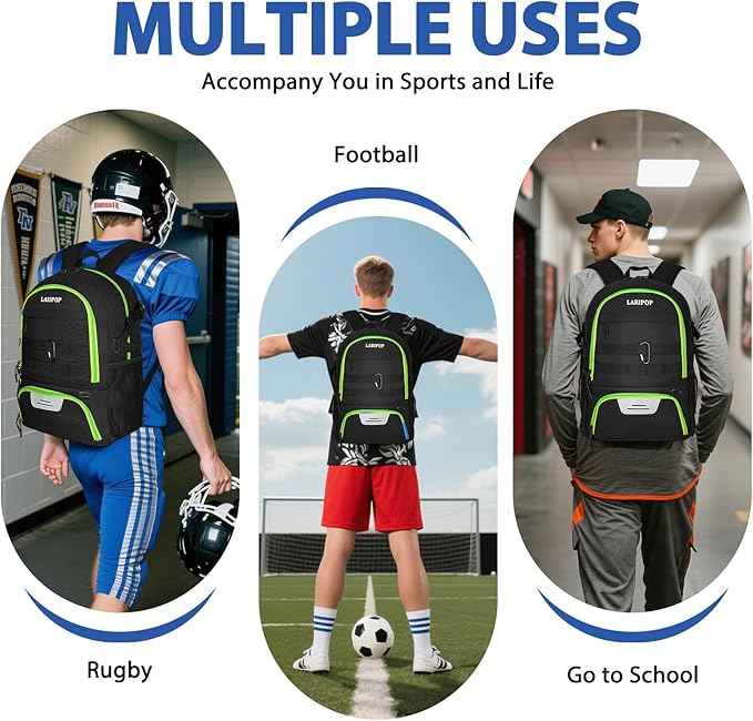 LARIPOP Soccer Backpack Soccer Bag with Ball Holder & Shoe Compartment Youth Sports Equipment Training Bag