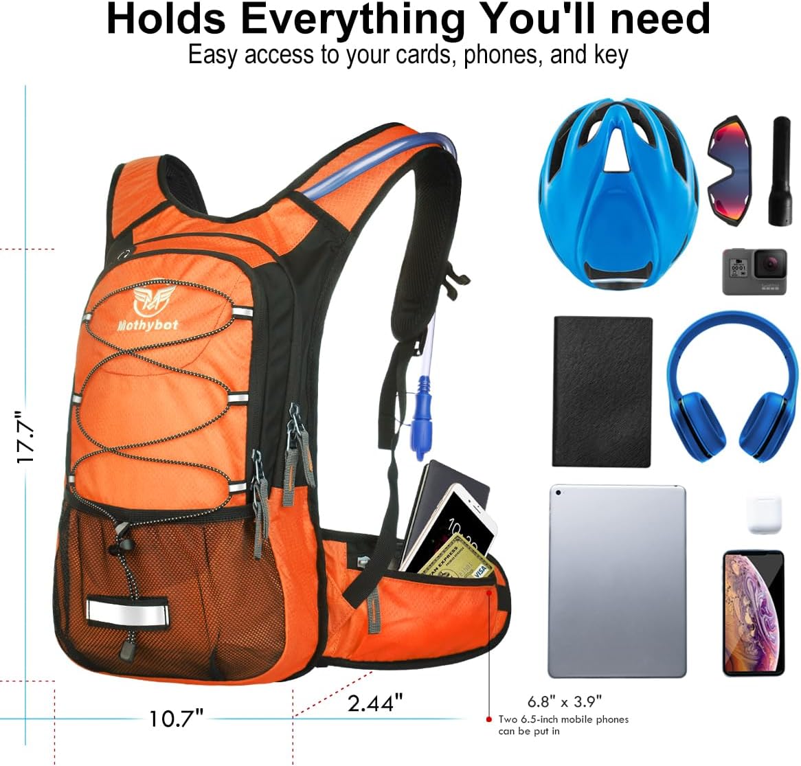 Insulated Hydration Backpack Pack with 3L BPA Free Leak Proof Water Bladder, Large Storage Lightweight Hiking Daypack with Waist Pouches & Cooler Layer, for Running, Biking, Camping, Festival - Roamly