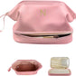 Gifts for Her Birthday-Gift Ideas for Woman Initial Large Makeup Bag, Personalized Double Layer Cosmetic Bag with Makeup Brush Organizer, Waterproof, Travel Toiletry Bag for College Girls