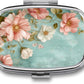 Metal 2 Compartment Pill Organizer Travel Friendly Portable Compact Pill Box Cute Pill Case,for Pocket Wallets Daily Portable Medicine Vitamin Tablet Storage (Flowers)