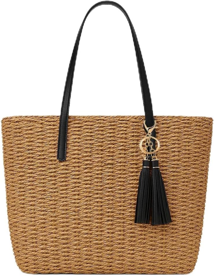 YXILEE Straw Bags For Women | M Size Travel Straw Totes Bag Woven Summer Handmade Shoulder Bag Handbag