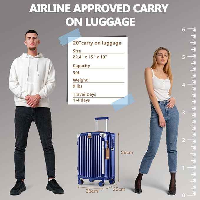 Joyway 20in Carry On Luggage with Cup Holder and USB Port, 25% Expandable Capacity, Smart Suitcase with Anti Slip Wheels and Handbag, Perfect for Men and Women 3 Piece Set Blue
