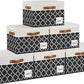 GhvyenntteS Extra Large Storage Bins with Lids, Foldable Fabric Storage Boxes with Lids and 3 Leather Handles, Sturdy Storage Baskets with Label Window (6 Pack, White&Lattice Black)