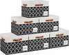 GhvyenntteS Extra Large Storage Bins with Lids, Foldable Fabric Storage Boxes with Lids and 3 Leather Handles, Sturdy Storage Baskets with Label Window (6 Pack, White&Lattice Black)