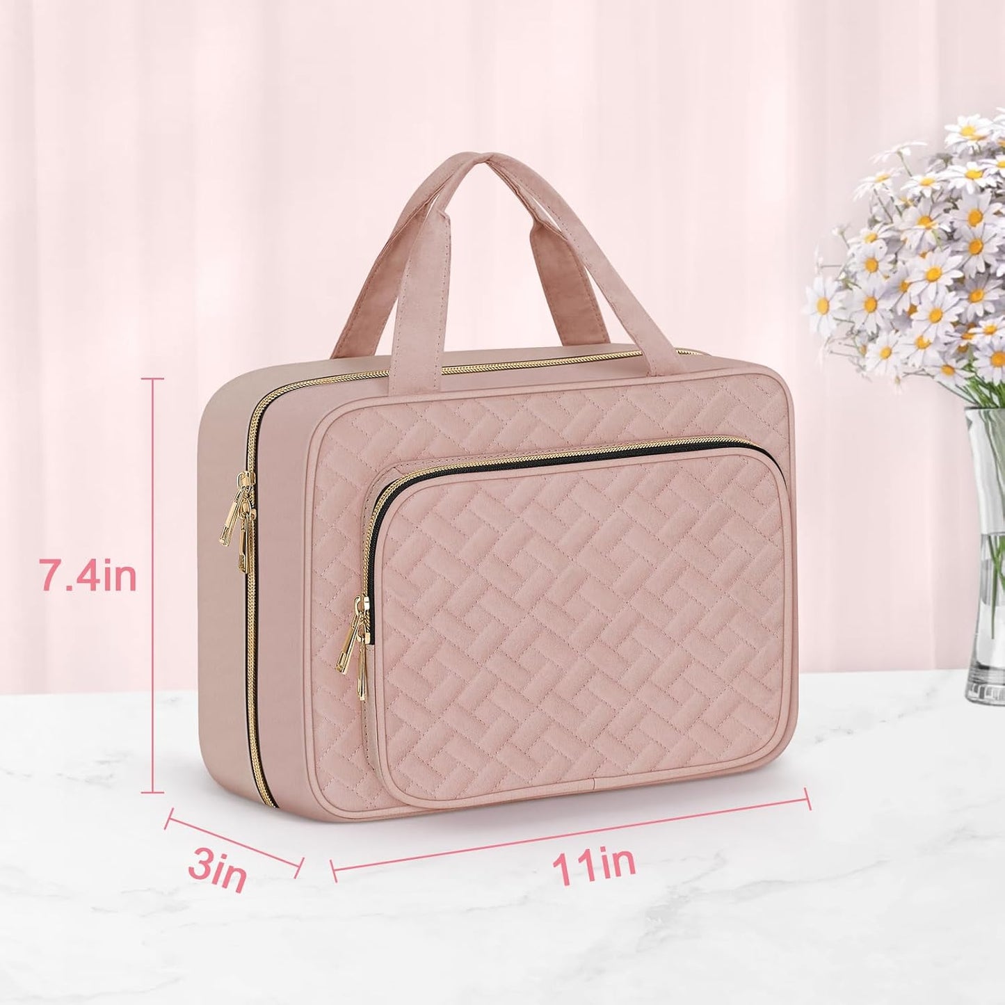 Wedama Toiletry Bag for Women, Medium Cosmetic Travel Bag, Hanging Toiletry Bag for Bathroom, Thickened PVC Waterproof Makeup Bag, Toiletries Bag for Travel Business Trips and Camping, Baby Pink - Roamly