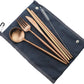 Gugrida Reusable Travel Utensils, 7 Piece Portable 304 Stainless Steel including Knife Fork Spoon Chopsticks Cleaning Brush Straws Portable Pouch, Eco-friendly Camping Silverware Set, Dishwasher Safe