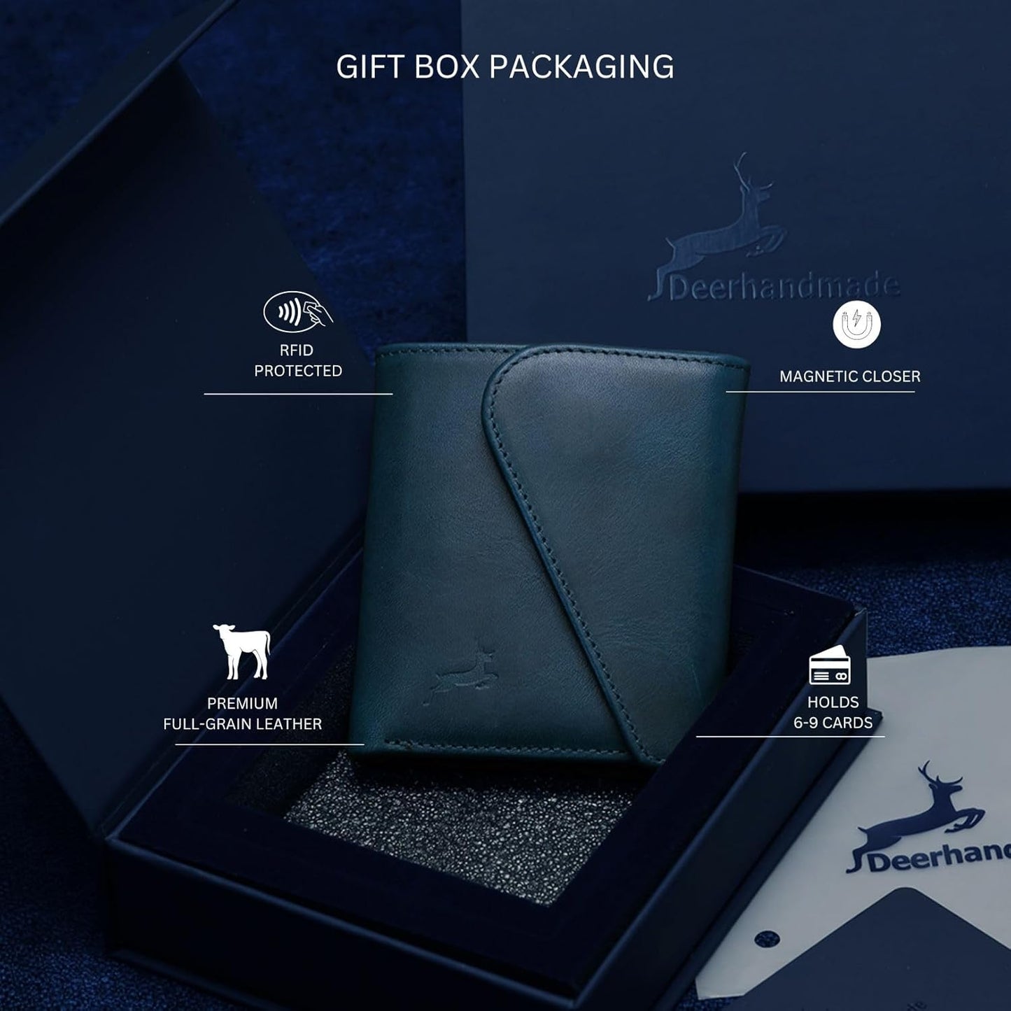 Leather RFID Wallet for Men, Slim Leather Mens Wallet, Handcraft Men's Wallets, Card Cases & Money Organizers, Magnetic Closure Sleek RFID Blocking Thin Mens Wallets with 9-12 Card Slots & Gift Box - Roamly
