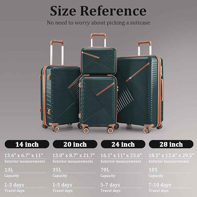 4 Piece Expandable Hardshell Pink Luggage Sets with Spinner Wheels, Lightweight Travel Suitcase Set with TSA Locks, 20 inch Carry On for Women (Army Green, 4 Piece Set)
