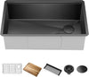 KRAUS Kore Workstation 32-inch Undermount 16 Gauge Black Stainless Steel Single Bowl Kitchen Sink in PVD Gunmetal Finish with Accessories, KWU110-32/PGM